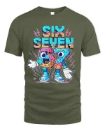 Six Seven Donut Style Graphic Tee Funny Retro Number T Shirt - military green t-shirt on white background