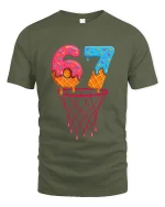 Six Seven Donut Basketball Graphic Tee Funny Sports Art T Shirt - military green t-shirt on white background