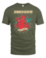 Terreviento Sacred Heart Bullet Art Graphic Tee Bold Tattoo Tshirt - military green t-shirt on white background