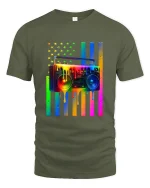 Rainbow Boombox Drip Art Graphic Tee Retro Music Style T Shirt - military green t-shirt on white background