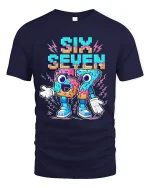 Six Seven Donut Style Graphic Tee Funny Retro Number T Shirt - navy t-shirt on white background
