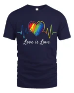 Love Is Love Rainbow Heart Pulse Graphic Tee Pride Message Tshirt - navy t-shirt on white background