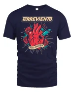 Terreviento Sacred Heart Bullet Art Graphic Tee Bold Tattoo Tshirt - navy t-shirt on white background