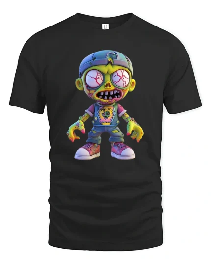 Funny Cartoon Zombie Character Graphic Tee Cute Creepy Tshirt - black t-shirt on white background