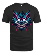 Neon Savage Wolf Demon Face Graphic Tee Electric Style Tshirt - black t-shirt on white background