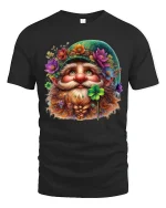 Lucky Irish Gnome Floral Beard Art Graphic Tee Whimsical Tshirt - black t-shirt on white background