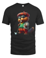 Cool Beaver Golfer Cartoon Graphic Tee Funny Stylish T Shirt - black t-shirt on white background
