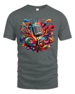 Colorful Music Explosion Microphone Art Graphic Tee Creative Tshirt - gray t-shirt on white background