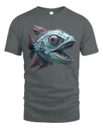 Creepy Deep Sea Monster Fish Graphic Tee Dark Fantasy Tshirt - gray t-shirt on white background
