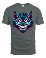 Neon Savage Wolf Demon Face Graphic Tee Electric Style Tshirt - gray t-shirt on white background