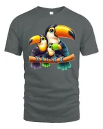Cute Toucan Family Illustration Graphic Tee Tropical Bird Tshirt - gray t-shirt on white background