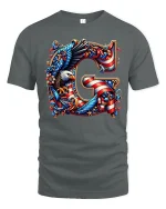 Patriotic Eagle Letter Art Graphic Tee American Pride Tshirt - gray t-shirt on white background