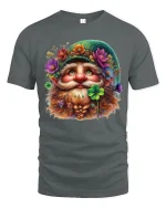 Lucky Irish Gnome Floral Beard Art Graphic Tee Whimsical Tshirt - gray t-shirt on white background