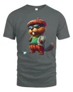 Cool Beaver Golfer Cartoon Graphic Tee Funny Stylish T Shirt - gray t-shirt on white background