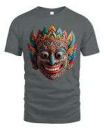 Colorful Tribal Mask Art Graphic Tee Cultural Statement T Shirt - gray t-shirt on white background