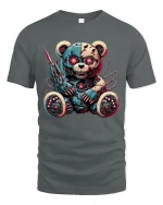 Cyberpunk Robo Teddy Bear Graphic Tee Dark Sci Fi Tshirt - gray t-shirt on white background