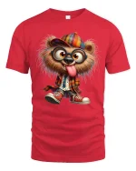 Funny Nerd Bear With Glasses Graphic Tee Cute Cartoon Tshirt - red t-shirt on white background