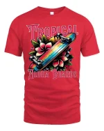 Tropical Aloha Boards Skateboard Floral Graphic Tee Island Style Tshirt - red t-shirt on white background