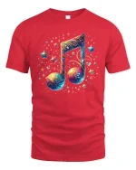 Galaxy Music Note Starry Art Graphic Tee Cosmic Sound Tshirt - red t-shirt on white background
