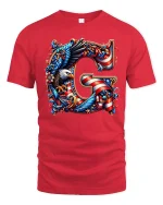 Patriotic Eagle Letter Art Graphic Tee American Pride Tshirt - red t-shirt on white background