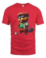 Cool Beaver Golfer Cartoon Graphic Tee Funny Stylish T Shirt - red t-shirt on white background