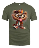 Funny Nerd Bear With Glasses Graphic Tee Cute Cartoon Tshirt - military green t-shirt on white background