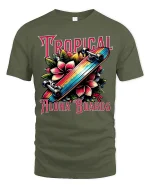 Tropical Aloha Boards Skateboard Floral Graphic Tee Island Style Tshirt - military green t-shirt on white background