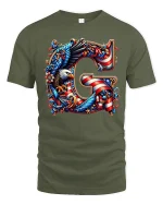 Patriotic Eagle Letter Art Graphic Tee American Pride Tshirt - military green t-shirt on white background