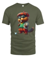 Cool Beaver Golfer Cartoon Graphic Tee Funny Stylish T Shirt - military green t-shirt on white background