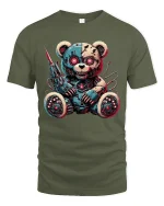 Cyberpunk Robo Teddy Bear Graphic Tee Dark Sci Fi Tshirt - military green t-shirt on white background