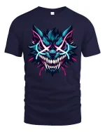 Neon Savage Wolf Demon Face Graphic Tee Electric Style Tshirt - navy t-shirt on white background