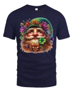 Lucky Irish Gnome Floral Beard Art Graphic Tee Whimsical Tshirt - navy t-shirt on white background
