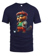 Cool Beaver Golfer Cartoon Graphic Tee Funny Stylish T Shirt - navy t-shirt on white background