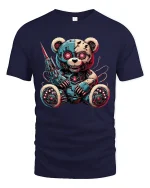 Cyberpunk Robo Teddy Bear Graphic Tee Dark Sci Fi Tshirt - navy t-shirt on white background