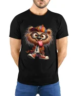 Funny Nerd Bear With Glasses Graphic Tee Cute Cartoon Tshirt - model wearing black tee with hands behind back