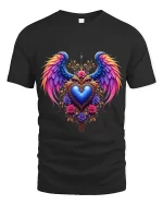 Angel Wings Heart Art Tee Spiritual Love Graphic T Shirt - black t-shirt on white background