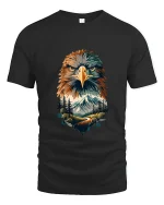 Majestic Eagle Mountain Art Tee Nature Wildlife Graphic T Shirt - black t-shirt on white background