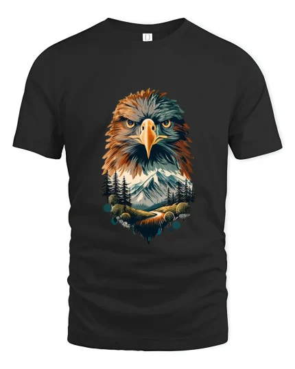 Majestic Eagle Mountain Art Tee Nature Wildlife Graphic T Shirt - black t-shirt on white background