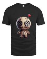 Cute Voodoo Doll Art Tee Funny Spooky Cartoon Graphic T Shirt - black t-shirt on white background
