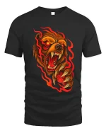 Raging Fire Bear Art Tee Fierce Animal Graphic T Shirt - black t-shirt on white background