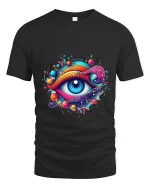 Colorful Music Eye Art Tee Psychedelic Creative Graphic T Shirt - black t-shirt on white background