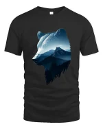 Majestic Wolf Mountain Art Tee Nature Wildlife Graphic T Shirt - black t-shirt on white background