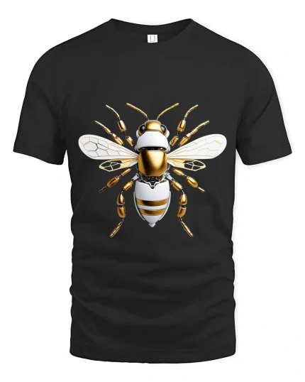 Futuristic Robotic Bee Art Tee Tech Insect Graphic T Shirt - black t-shirt on white background