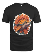 Floral Turtle Art Tee Cute Nature Animal Graphic T Shirt - black t-shirt on white background