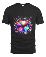 Colorful Music Instruments Art Tee Vibrant Sound Graphic T Shirt - black t-shirt on white background