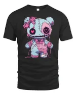 Cute Creepy Stitched Bear Art Tee Kawaii Gothic Graphic T Shirt - black t-shirt on white background