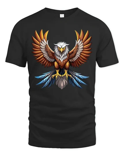Powerful Eagle Wings Art Tee Majestic Bird Graphic T Shirt - black t-shirt on white background