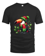 Cute Winter Toucan Art Tee Funny Holiday Animal Graphic T Shirt - black t-shirt on white background