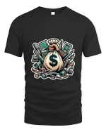 Money Bag Hustle Art Tee Funny Cash Graphic T Shirt Style - black t-shirt on white background