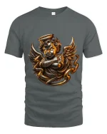 Golden Angel Cherub Art Tee Divine Fantasy Graphic T Shirt - gray t-shirt on white background